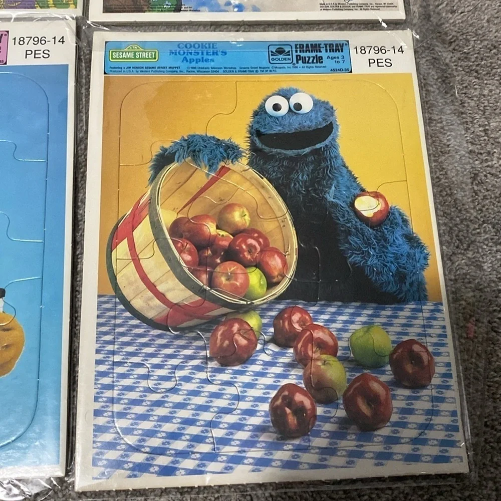 Vintage Set Sesame Street Golden Puzzles Bert Ernie Big Bird Cookie Monster 80’s